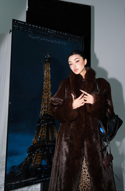 MEI SANGUAN chocolate French retro eco-friendly fur coat - MAYA