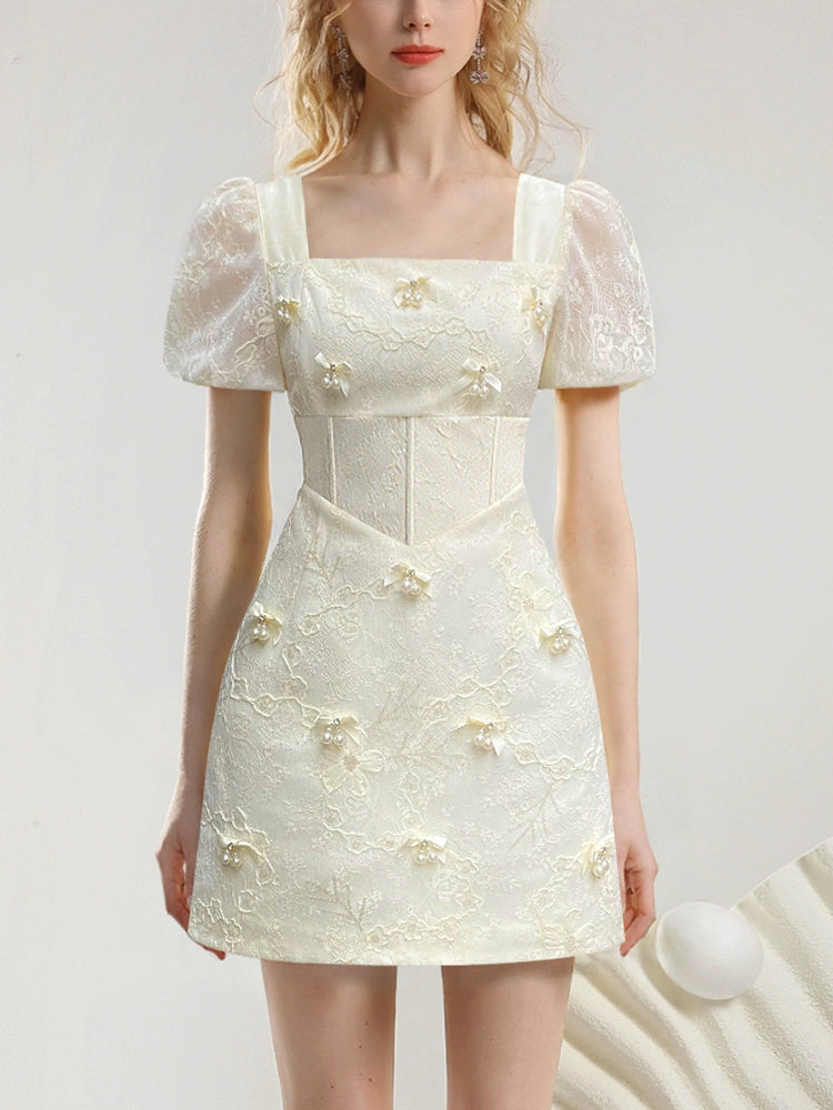 CHECOCRE Elegant Three-dimensional Bow Lace Sequin Dress - SINCERE