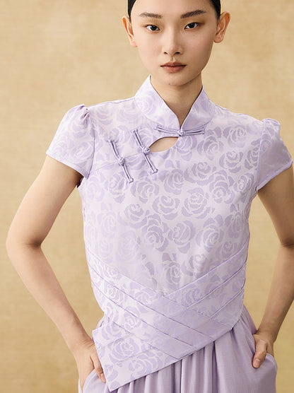 HECO Chinese acetate stand-up collar hollow buckle T-shirt - QUES.