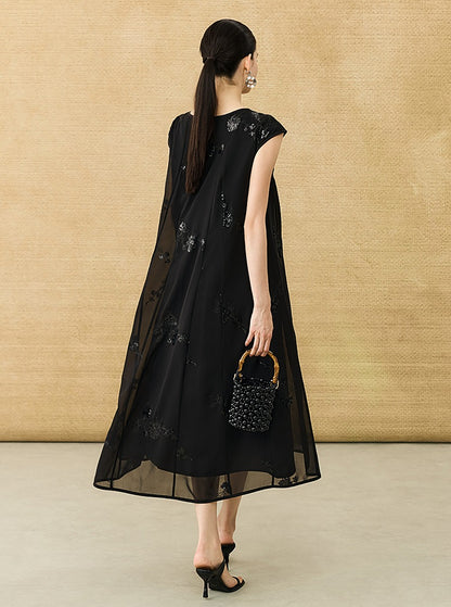 HECO Chinese Style Water Drop Neck Shoulder Embroidered Dress - SWEAT.