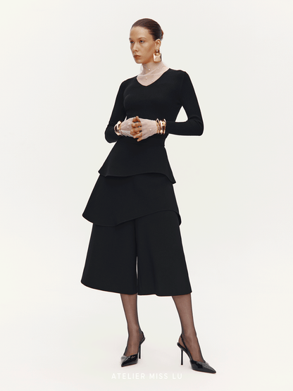ATELIER MISS LU Multi-layered Cut Splicing Cropped Culottes - SERAPHIMS