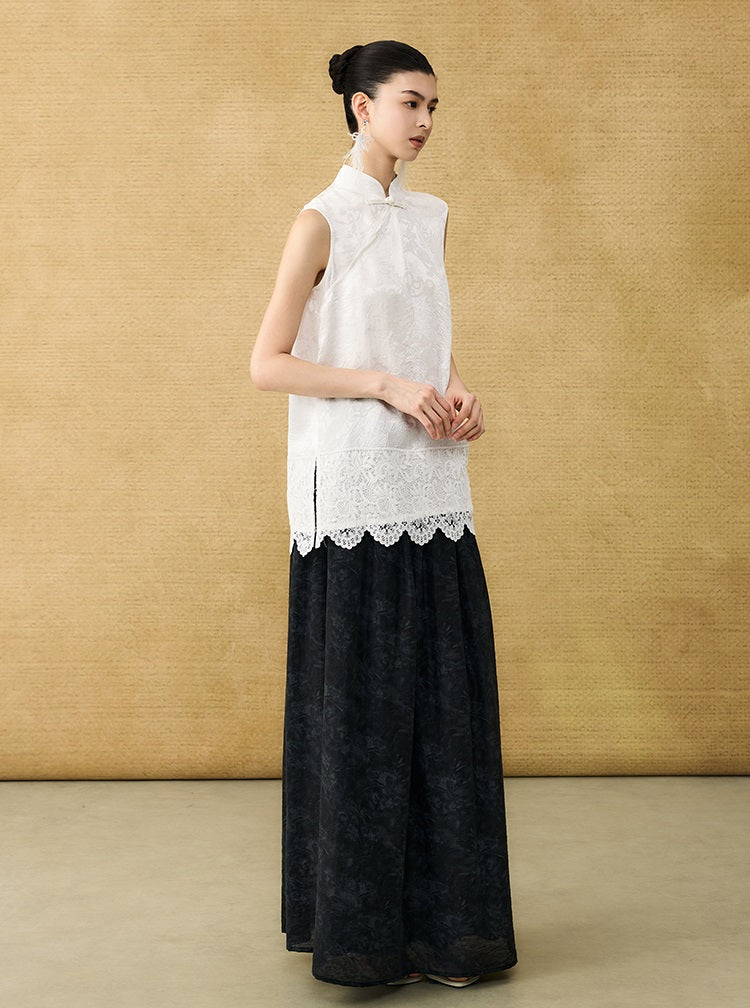 HECO Chinese diagonal placket buckle cool lion jacquard sleeveless top - CONNECT.