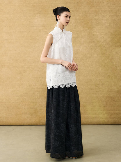 HECO Chinese diagonal placket buckle cool lion jacquard sleeveless top - CONNECT.