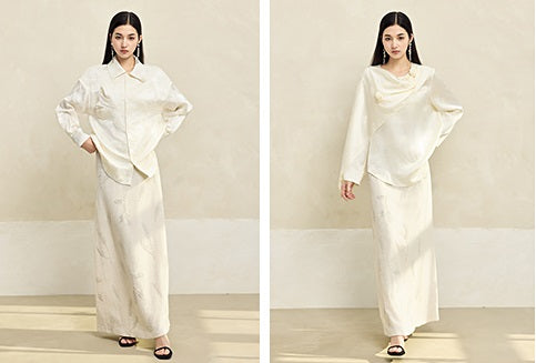 HECO Linen Pearl Leaf Bead Embroidery High Waist Long Skirt Women - JUDAH.