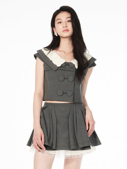 FAME embroidered beaded contrast patchwork French top - JAYDEN