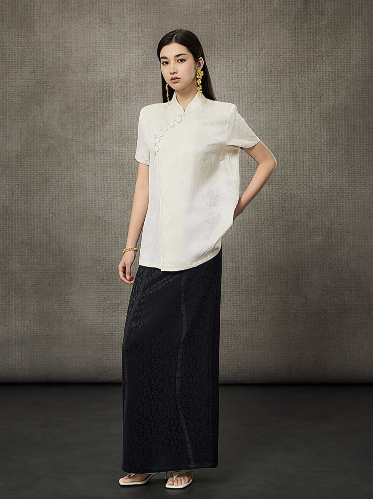 HECO Flower Branch Dark Pattern Short Sleeve Collar Shirt - CHANTS.