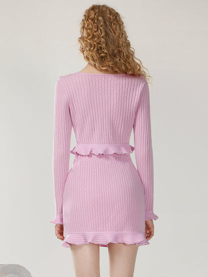 CHECOCRE Stunning Three-dimensional Crochet Pink Flower Contrast Two-piece Set - JOSHUA