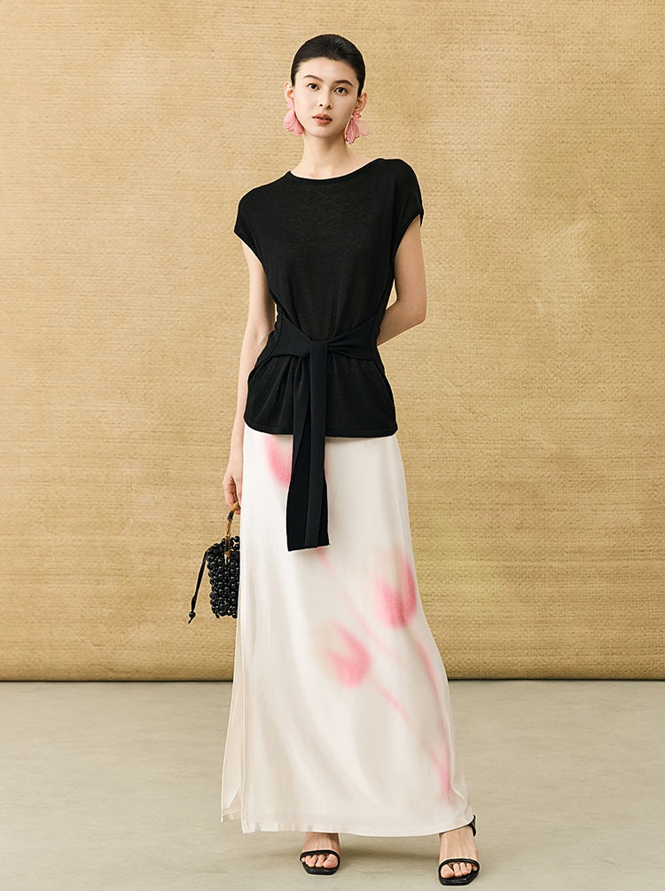 HECO Chinese high-end acetic acid skirt summer tulip print drape - ESSENCE.
