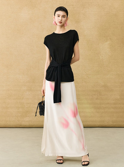 HECO Chinese high-end acetic acid skirt summer tulip print drape - ESSENCE.
