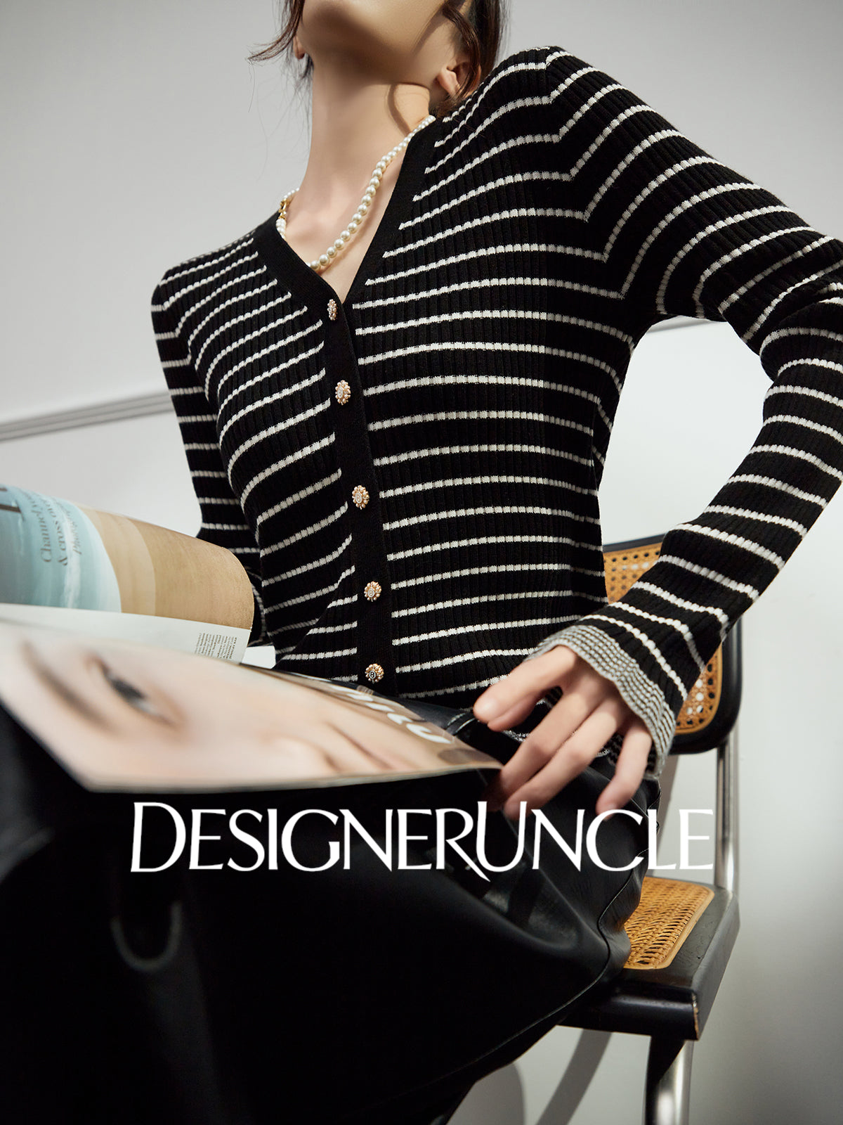 DGU "Ink Sequence" special black temperament and versatile slimming design striped jacket -  Francis ?
