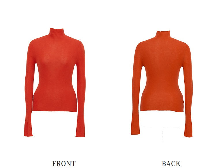 ZHUCHONGYUN Turtleneck Slim Orange Cashmere Knit Top- NAGARO.