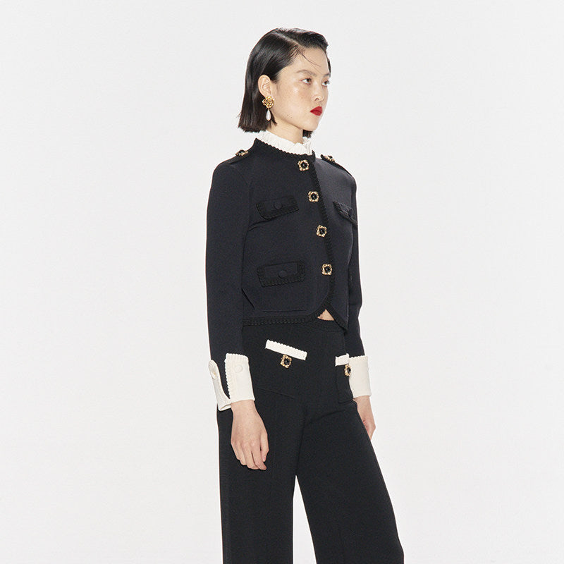 FAME black classic knitted open fir top - JULIANNE