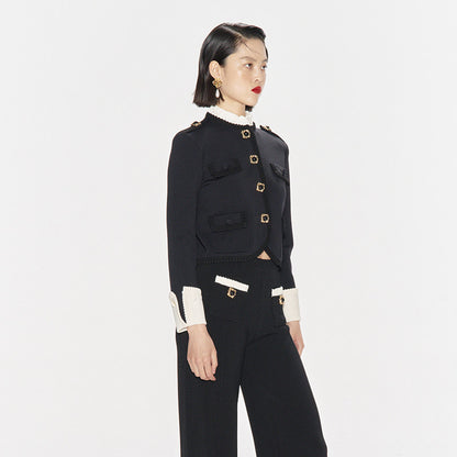 FAME black classic knitted open fir top - JULIANNE