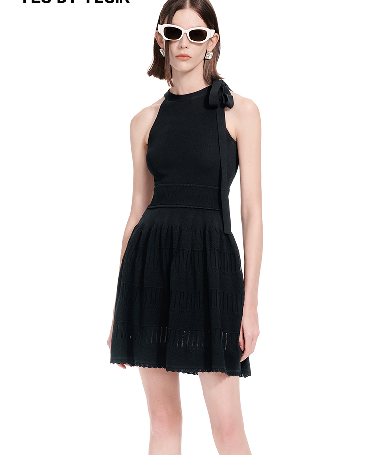 YES BY YESIR | Ye Qians Cut-Out Halterneck Knitted Dress with Sculptural Lines -THESSALIA.
