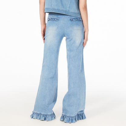 FAME beaded ruffled wide-leg denim trousers - ZOEY