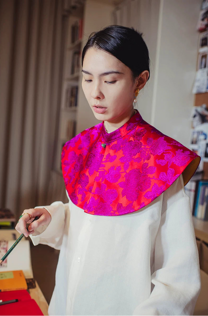 TUYUE rose red silk brocade jade buckle new Chinese aesthetic cloud shoulder- DENISE