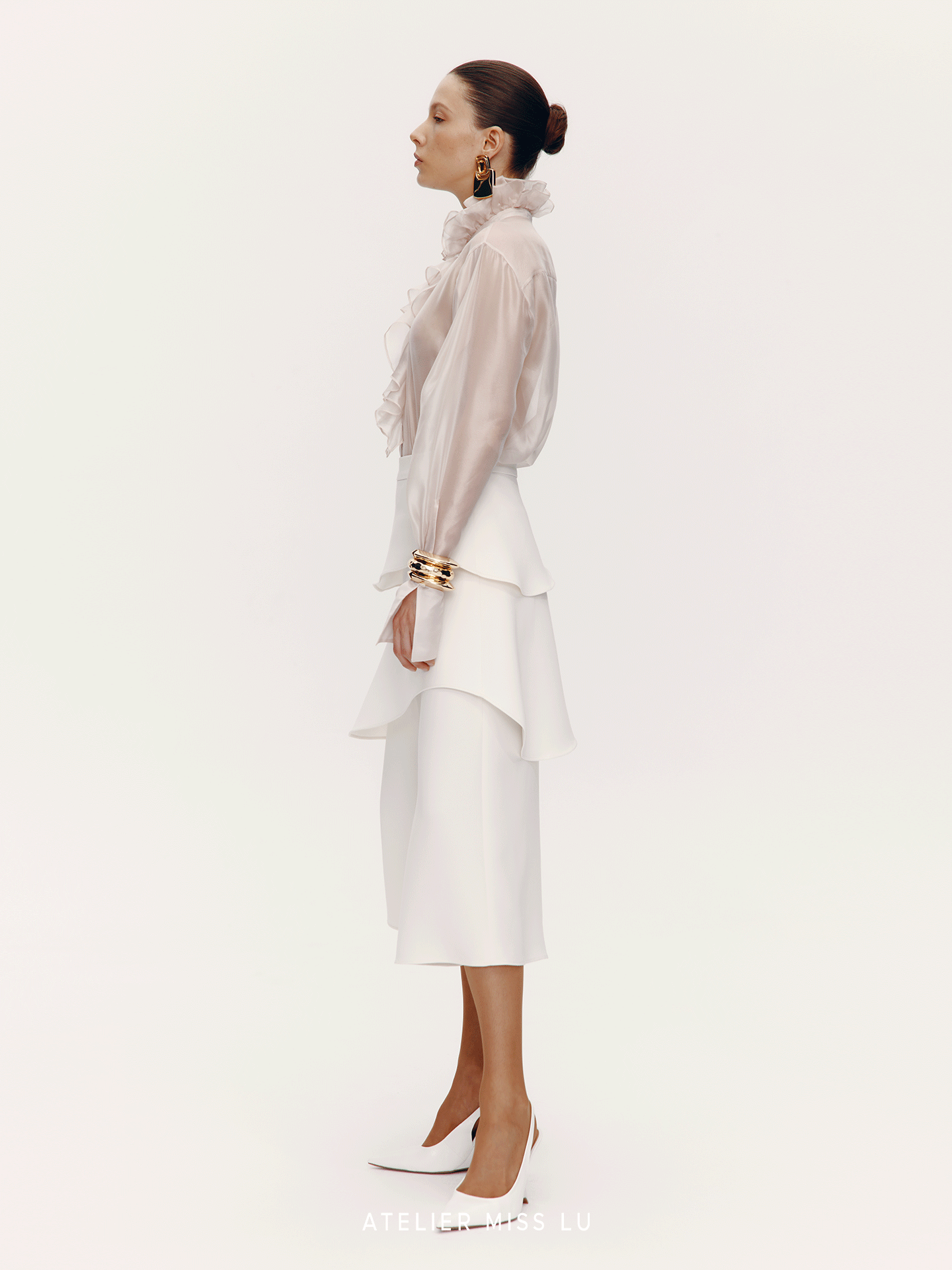 ATELIER MISS LU Court Wind Pleated Design Shirt Top - AUDIT