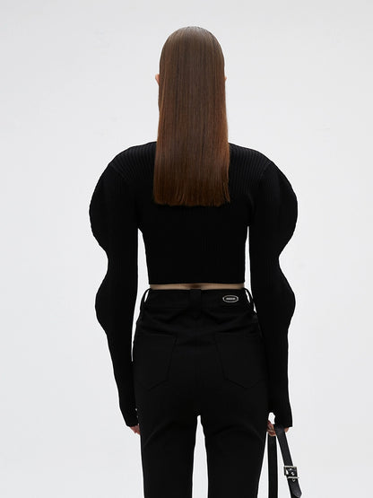 ANNAKIKI 3D Wave Sleeve L-Neck Knit top -KITAGAWA.