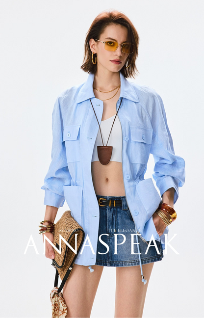 ANNASPEAK  linen light drawstring shunting jacket-SAYE.
