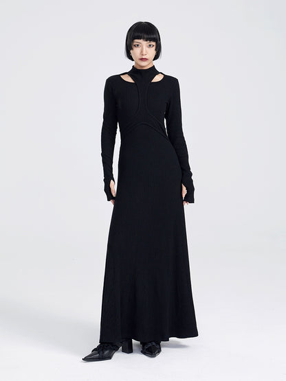 TINYIN slim swing maxi knit dress with cut-out stitching -KOKO
