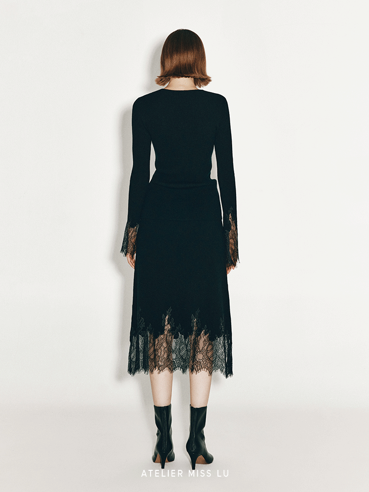 ATELIER MISS LU  lace-panelled cashmere and wool-blend top - TESTIMONY.