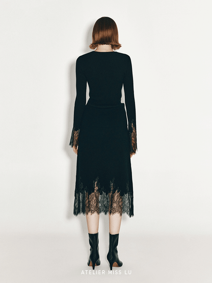 ATELIER MISS LU  lace-panelled cashmere and wool-blend top - TESTIMONY.