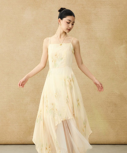 HECO Chinese Style Silk Chiffon Slip Summer Water Ripple Print Long Skirt - PEKKER.