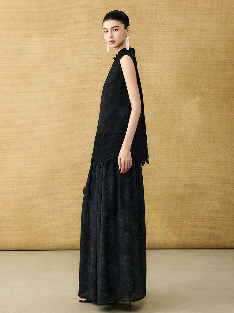 HECO Chinese diagonal placket buckle cool lion jacquard sleeveless top - CONNECT.