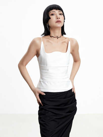 TINY IN w-neck pleated black white back zipper camisole - PIPER