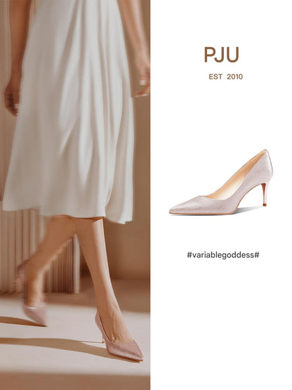 PJJUU champagne colored Hexiu pointed high heels - CONFT.