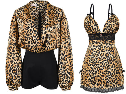 Le Palais Vintage sensual elegant leopard print faux silk satin slim wrap maxi dress-ASTA