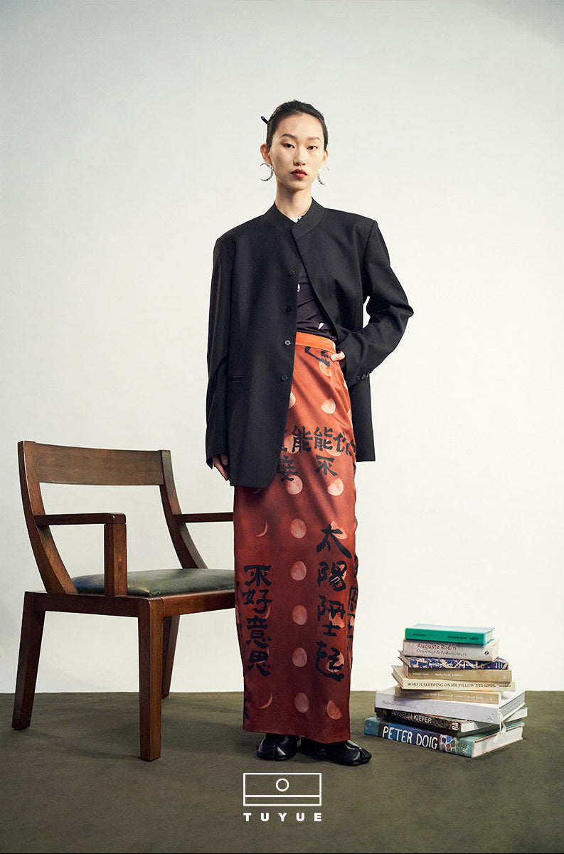 Tuyue Back Slit Step Skirt High-waisted Long Polyester Skirt- JASON.