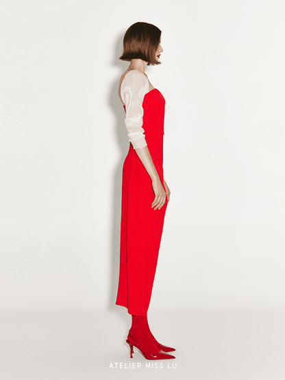 ATELIER MISS LU Irregular Pleated Bandeau Sleeve Dress - VEGA.