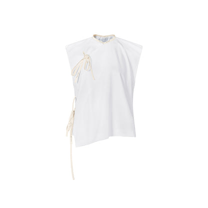 TUYUE White Lace-up Asymmetrical Slanted Placket Shoulder Vest - KATIE.
