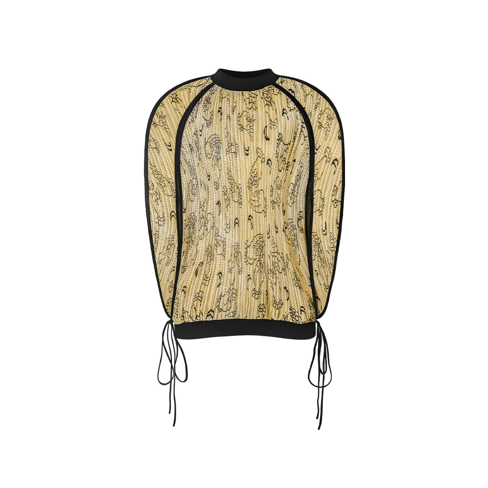 TUYUE Art Print Pleated Round Silhouette Top- ARTHUR