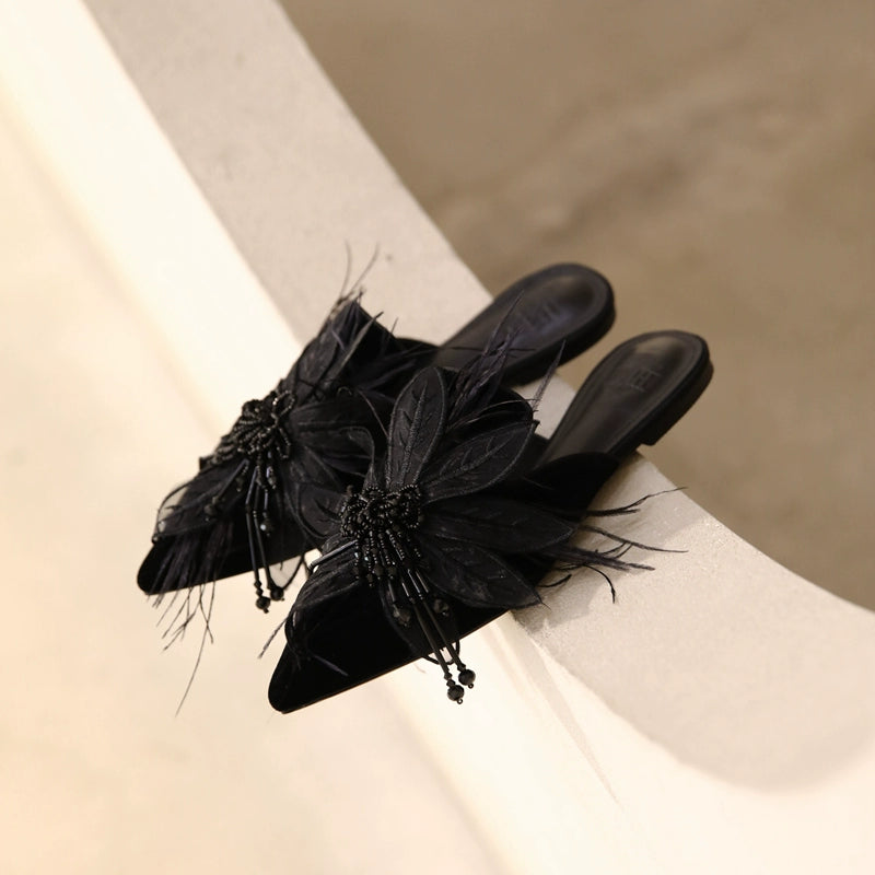 B-FEI embroidery rhinestone mules flat French sole-PSYKO.
