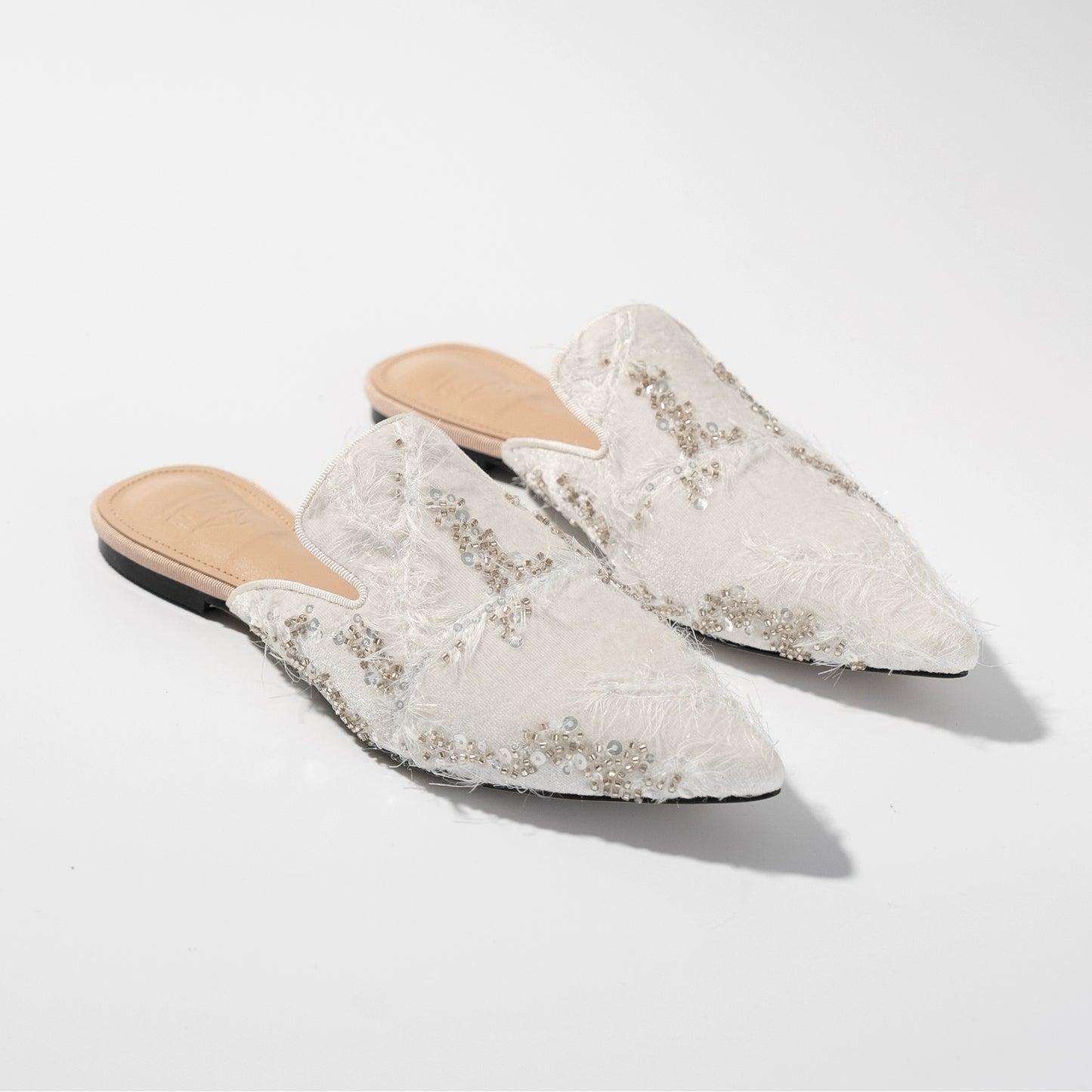 B-FEI women's flat lazy pointed white toe mules-ANDI.