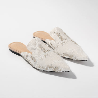 B-FEI women's flat lazy pointed white toe mules-ANDI.
