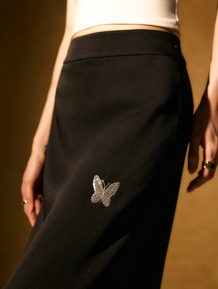 HECO Chinese butterfly bead embroidered slimming straight skirt - POLY.