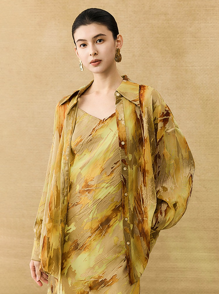 HECO Chinese style devored flower suspender dress - SKY.