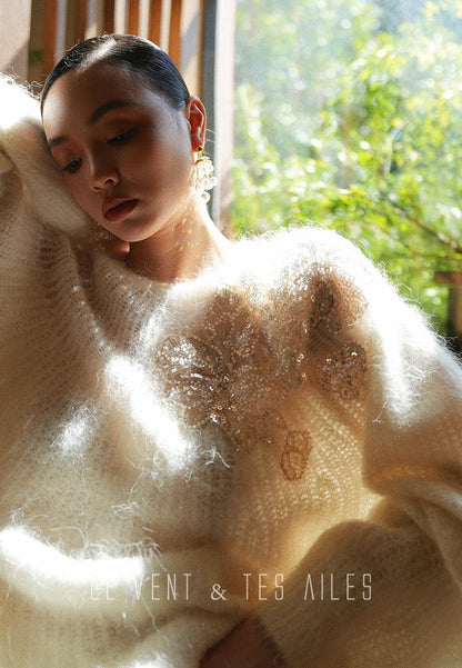 LE VENT&TES AILES high-luxury furry sequin-embroidered alpaca spring sweater-LILY