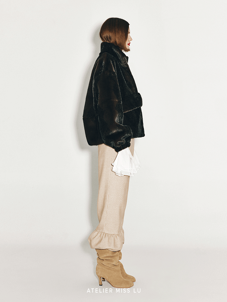 ATELIER MISS LU fall/winter bud hem straight wool corduroy pants - LENORA