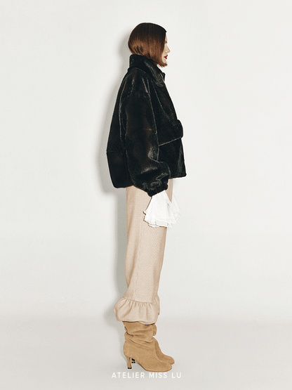ATELIER MISS LU fall/winter bud hem straight wool corduroy pants - LENORA