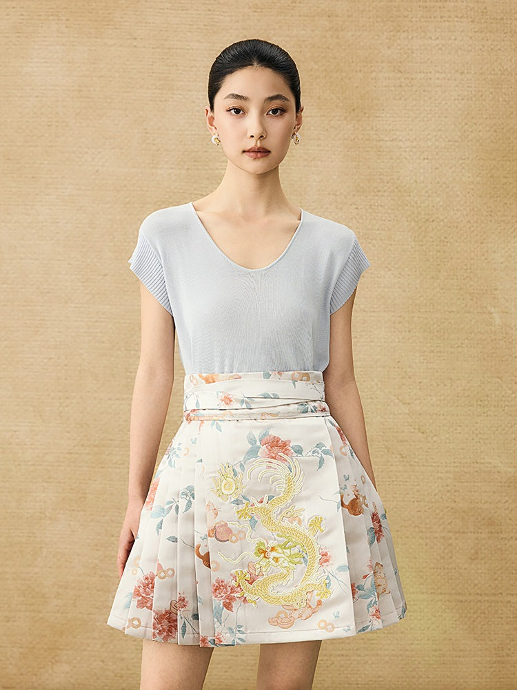 HECO Chinese Versatile Beveled Side Buckle V-Neck Knit Top - BREA.