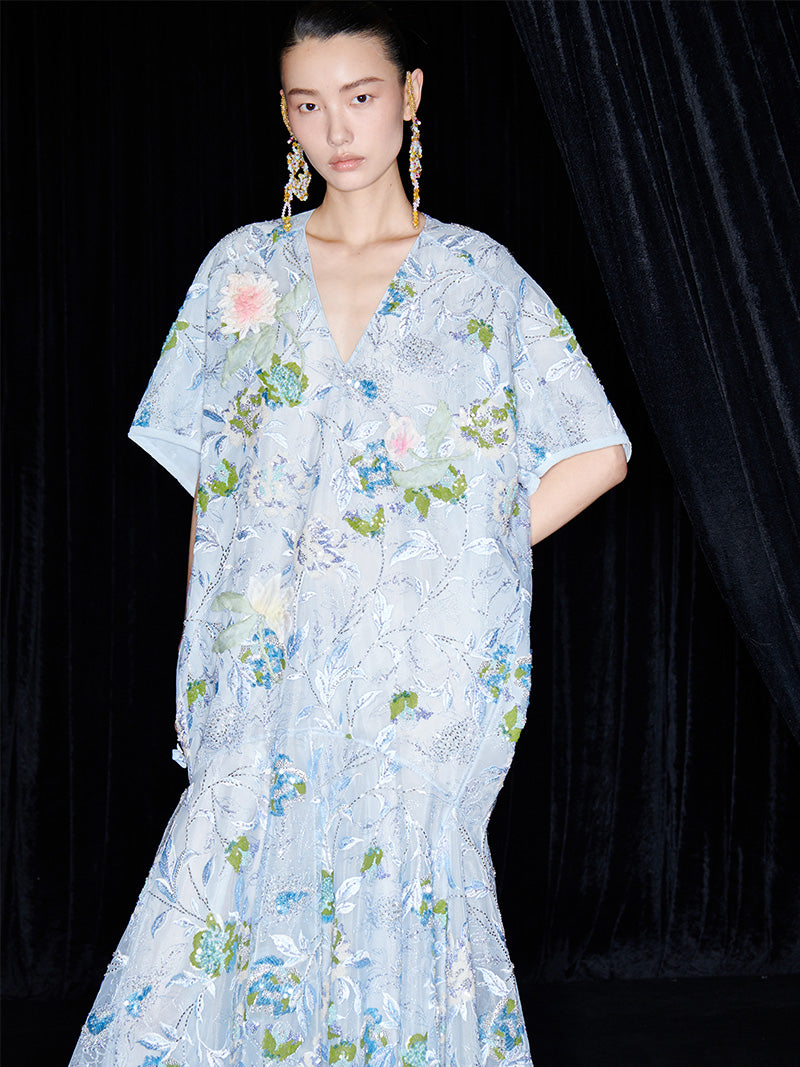 M essential Mackay designer Jiyi embroidery silk hand-dyed embroidery mermaid dress- YINKA.