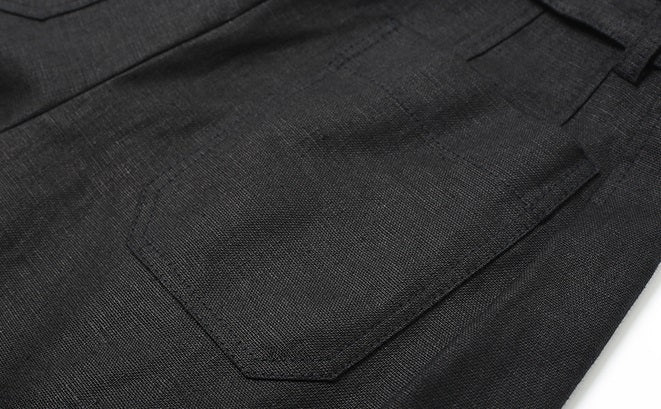 ZHUCHONGYUN Summer Black Loose Belted Linen Long Pants-HARU.