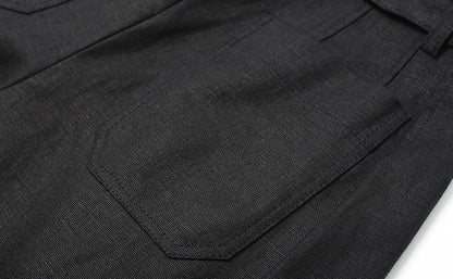 ZHUCHONGYUN Summer Black Loose Belted Linen Long Pants-HARU.