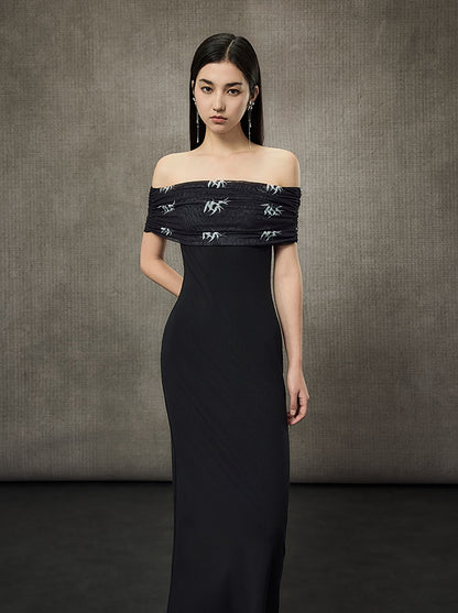 HECO Pleated One-Shoulder Bardot Temperament Midi Dress  - BELIEVE.