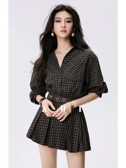 AUI Celebrity Temperament Plaid Shirt Slim POLO Dress - Ga-Ram