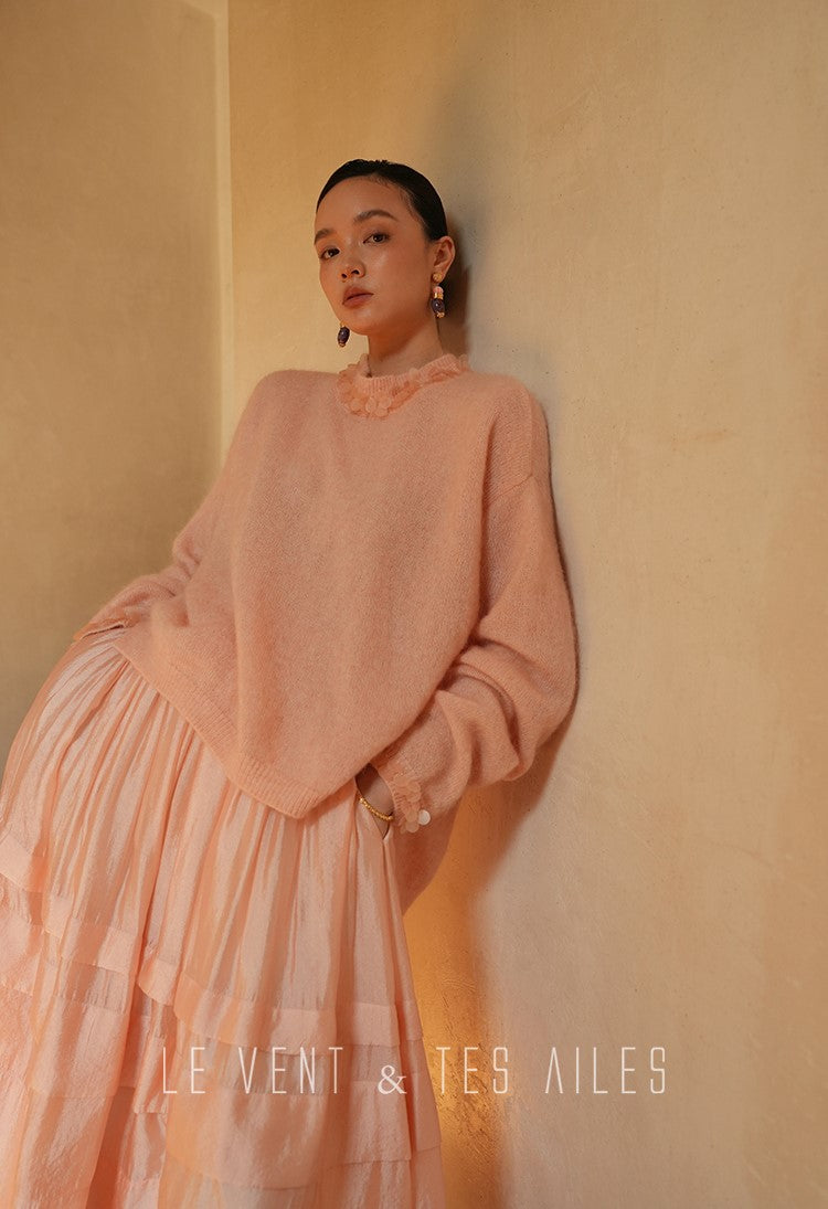 LE VENT&TES AILES French romantic luxury full midi summer skirt -RINA